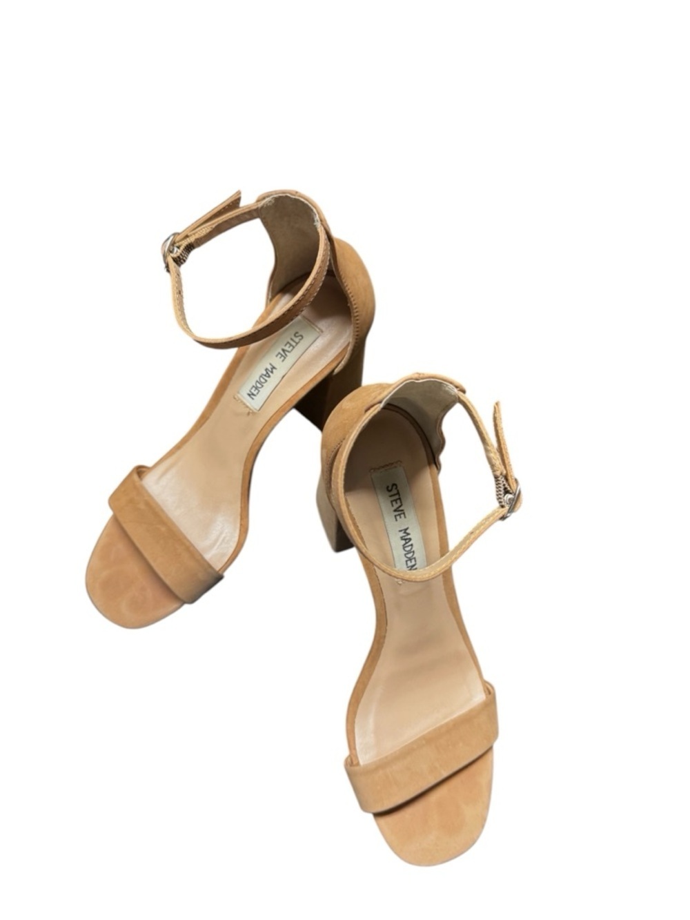 Steve Madden Irenee Tan Nude Suede Block Heel Ankle Strap Sandal Size 5